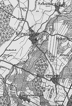 Straßenverbindungen und Hugsweierer Wald im Jahr 1879
