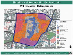 Das Bild zeigt die Karte ZVB Innenstadt Nutzungszonen aus dem Entwurf des neuen Einzelhandelskonzepts.