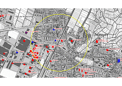 Stadtplan mit einem Kreis