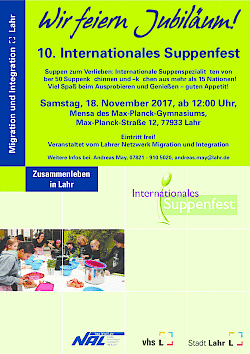 Das Suppenfest 2017 der Stadt Lahr wird mit einem grünen Plakat beworben, das auf die Veranstaltung hinweist. 