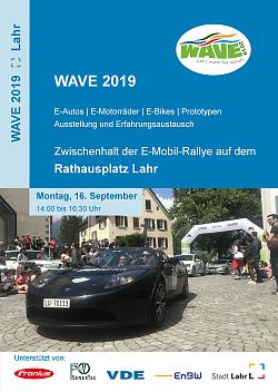 Zu sehen ist der Flyer der E-Mobilrallye WAVE 2019.