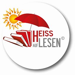 Logo mit Büchern, Sonne und Sonnenschirm