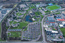 Gelände der Hochschule für Polizei Baden-Württemberg, an dessen Standort die Bereitschaftspolizei war. Drohnenaufnahme aus der Luft.