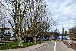 Das Bild zeigt den neuen Radweg am Friedrich-Ebert-Platz in Richtung Stadt