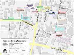 Fernwärme Ausbau Stadt Lahr: Karte, die farbig die einzelnen Bauabschnitte markiert. 