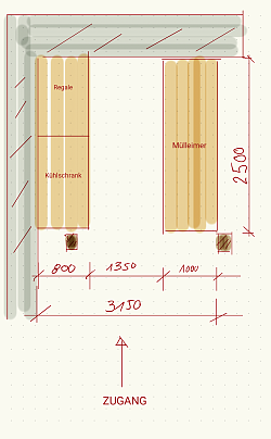 Planungsskizze für einen Standort des öffentlichen Kühlschranks am Begegnungshaus, Friedrichstr. 7 in Lahr. Dieser Ort wurde im Verlauf verworfen.