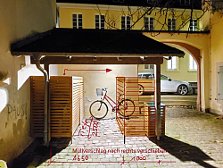 Planungsskizze für einen Standort des öffentlichen Kühlschranks am Begegnungshaus, Friedrichstr. 7 in Lahr. Dieser Ort wurde im Verlauf verworfen.