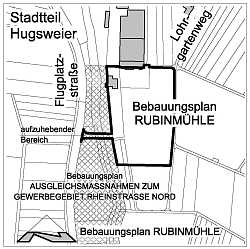 Geltungsbereich des Bebauungsplanes Rubinmühle, Stadtteil Hugsweier