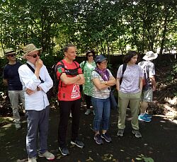 Alt-OB Dr. Wolfgang G. Müller und Oberbürgermeister Markus Ibert (Zweiter und Dritter von links) beim Besuch des Projekts zum Schutz der Trinkwassergewinnung im Quellgebiet des Rio Segundo, im Hintergrund sehr viel grün