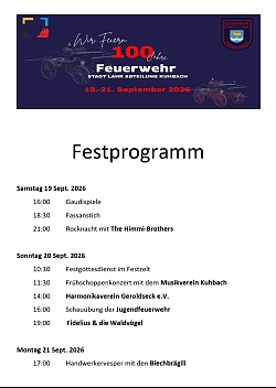 100 Jahre Abteilung Kuhbach Festprogramm