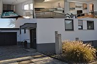 Schlaf-, Wohn-, Esszimmer, Küche und Außenansicht der Ferienwohnung 