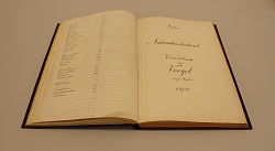 Das Bild zeigt ein aufgeschlagenes Buch. Die Seite zeigt ein Vogelverzeichnis.