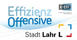 Schriftzug &#34;Effizienzoffensive&#34; mit den Logos der Stadt Lahr und der KEFF, Kompetenzstelle Energieeffizienz Südlicher Oberrhein