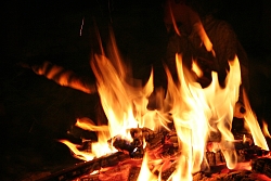 Das Bild zeigt ein Lagerfeuer bei Nacht.