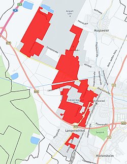 Karte zum Ausbau des Glasfasernetzes in Lahr. Die betroffenen Gebiete sind rot markiert.