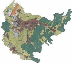 Das Bild zeigt den Flächennutzungsplan der Stadt Lahr. Auf einer Karte sind die verschiedenen Flächen unterschiedlich farbig markiert.