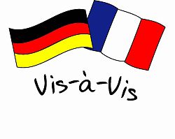 Das Logo des Zweckverbands Vis-à-Vis. Es zeigt gemalt links die deutsche und rechts die französische Flagge. Darunter steht in schwarzer geschwungener Schreibschrift Vis-à-Vis.
