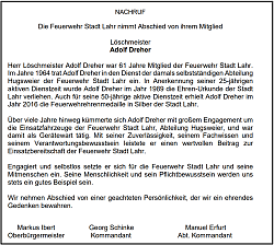 Nachruf Adolf Dreher