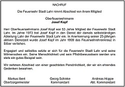 Nachruf Josef Kopf