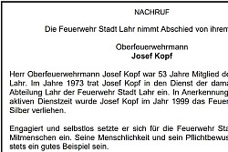 Nachruf Josef Kopf