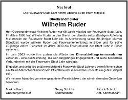 Nachruf Wilhelm Ruder