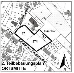 Geltungsbereich des Zweiten Teilbebauungsplans Ortsmitte, Stadtteil Kuhbach