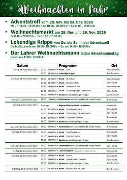 Programmübersicht Advent in Lahr Schwarzwald