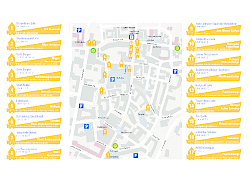 Plan der Aktion, die den Rundgang kennzeichnet mit den Geschäften