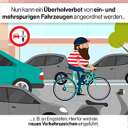 Die Grafik zeigt einen Fahrradfahrer zwischen Autos.