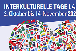 Das Bild zeigt den Titel des Programms mit einem herz mit ganz unterschiedlichen Flaggen gestaltet. 