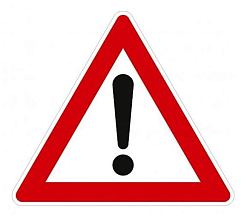 Straßenschild mit roten Dreieck und schwarzem Ausrufezeichen