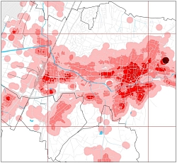 Karte der Stadt Lahr, die die Wärmedichte in unterschiedlichen Rottönen anzeigt