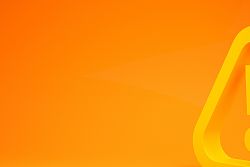 Gelbes Warnzeichen in 3D auf orangenem Hintergrund