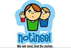 Notinsel 
Wo wir sind, bist du sicher.
Drei Kinder sind auf dem Bild zu sehen.
