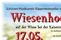 Schützen-Musikverein Kippenheimweiler e.V.&#13;&#10;Wiesenhock auf der Wiese bei der Kaiserswaldhalle, Im Hanfländer 15, 77933 Lahr&#13;&#10;am Sonntag, 17. Mai 2026 ab 11:30 Uhr. Es unterhält Sie die Musikkapelle Welschensteinach und der Musikverein Ottenheim. &#13;&#10;Genießen Sie entspannte Stunden bei Blasmusik und genießen Sie unser Bier oder Weizen vom Fass. Dazu bieten wir Ihnen frisch vom Grill Rollbraten, Grillschnitzel und Wurst. Auch Kaffee und Kuchen halten wir für Sie bereit. Ihre Jüngsten finden Beschäftigung auf dem angrenzenden Spielplatz oder an unserem Maltisch. Bei schlechtem Wetter findet die Veranstaltung in der Halle statt.&#13;&#10;