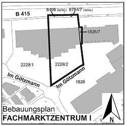 Geltungsbereich des Bebauungsplans Fachmarktzentrum I, Stadtteil Mietersheim