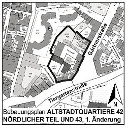 Geltungsbereich des Bebauungsplanes Altstadtquartiere zweiundvierzig nördlicher Teil und dreiundvierzig, erste Änderung 