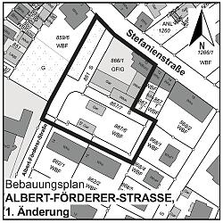 Man sieht hier den Geltungsbereich des Bebauungsplans Albert-Förderer-Straße, erste Änderung