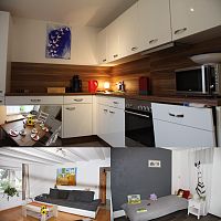 Küche, Wohn- und Kinderzimmer der Ferienwohnung Baderle